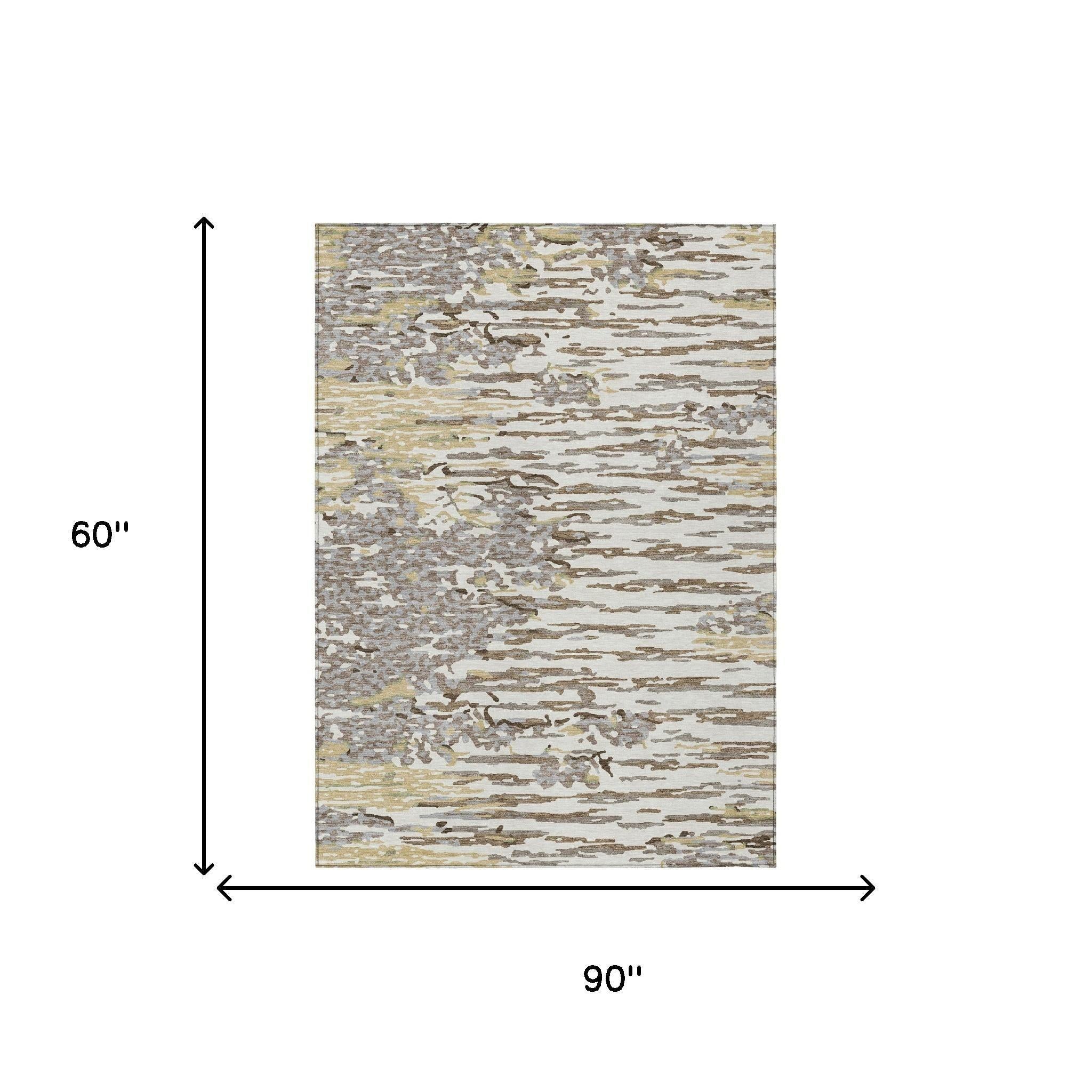 Ivory and silver abstract area rug size 5 ft x 8 ft with distressed pattern