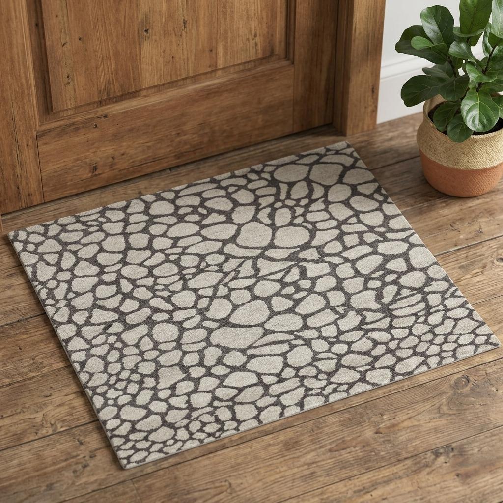 2' X 3' Ivory And Gray Wool Abstract Hand Knotted Area Rug - Home & Garden