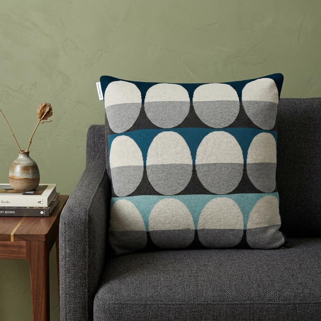 20" Blue Gray And Ivory Geometric Cotton Throw Pillow - Home & Garden
