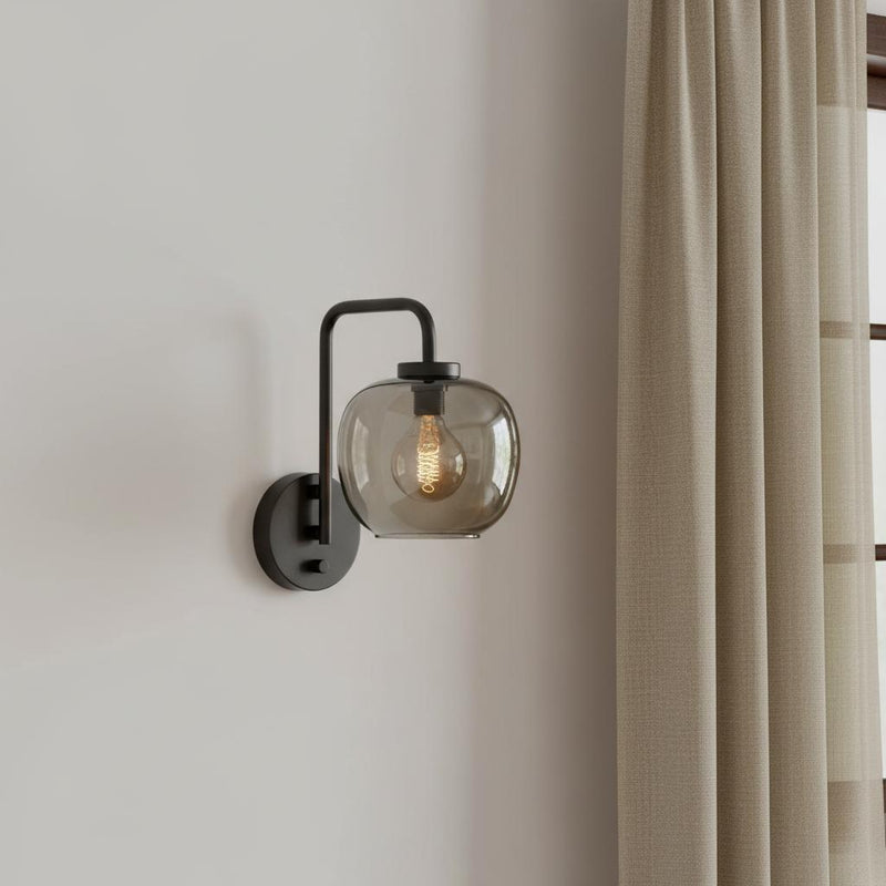 13" Black Metal and Glass Armed Sconce - Lighting