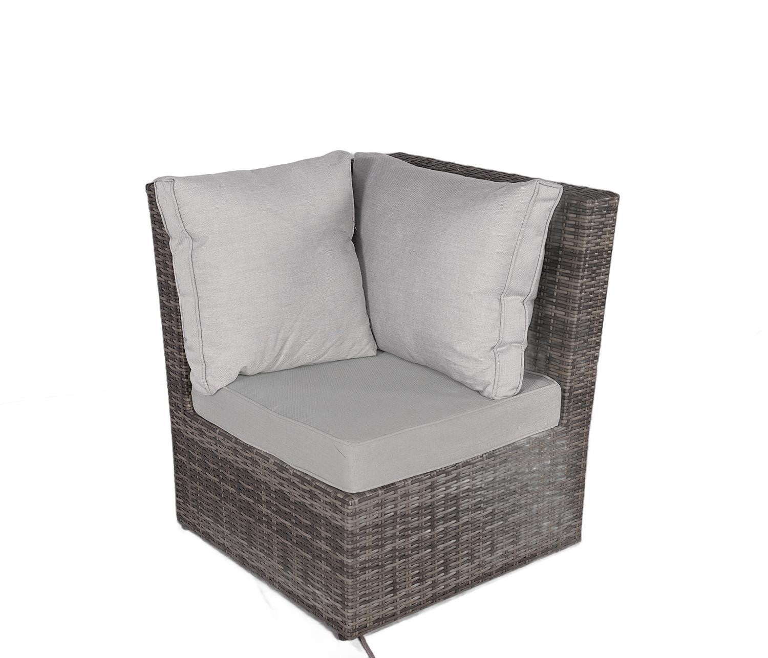 Seven Piece Gray Wicker Upholstered Cushions Sectional Seating Group With Fire Pit And Table - Outdoor
