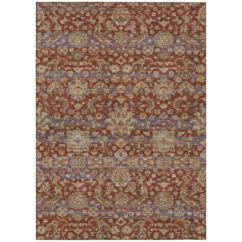 Rectangular multicolor floral medallion area rug with burgundy and blue tones