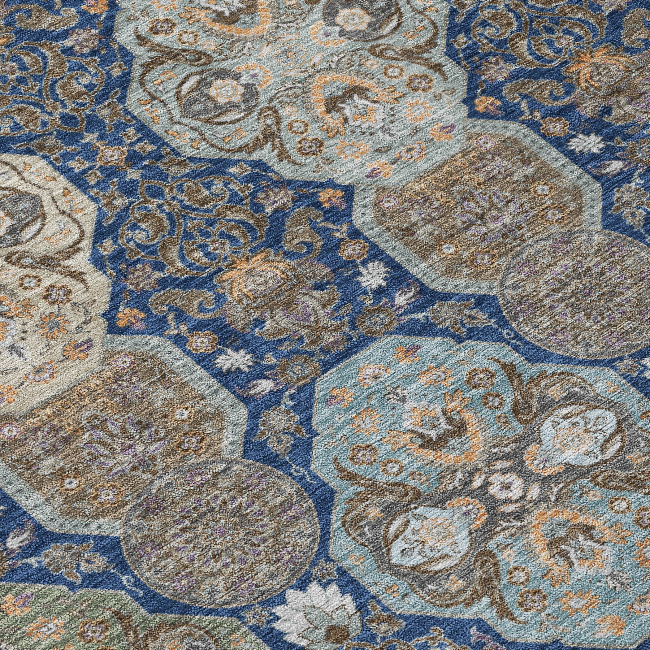 8' Navy Blue And Gray Round Floral Washable Indoor Outdoor Area Rug - Sports & Outdoor