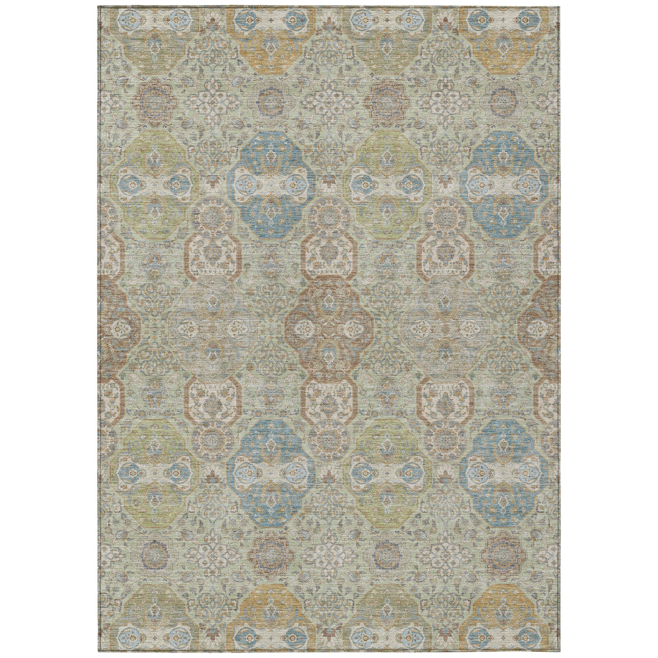 5' X 8' Sage And Green Floral Washable Indoor Outdoor Area Rug - Sports & Outdoor