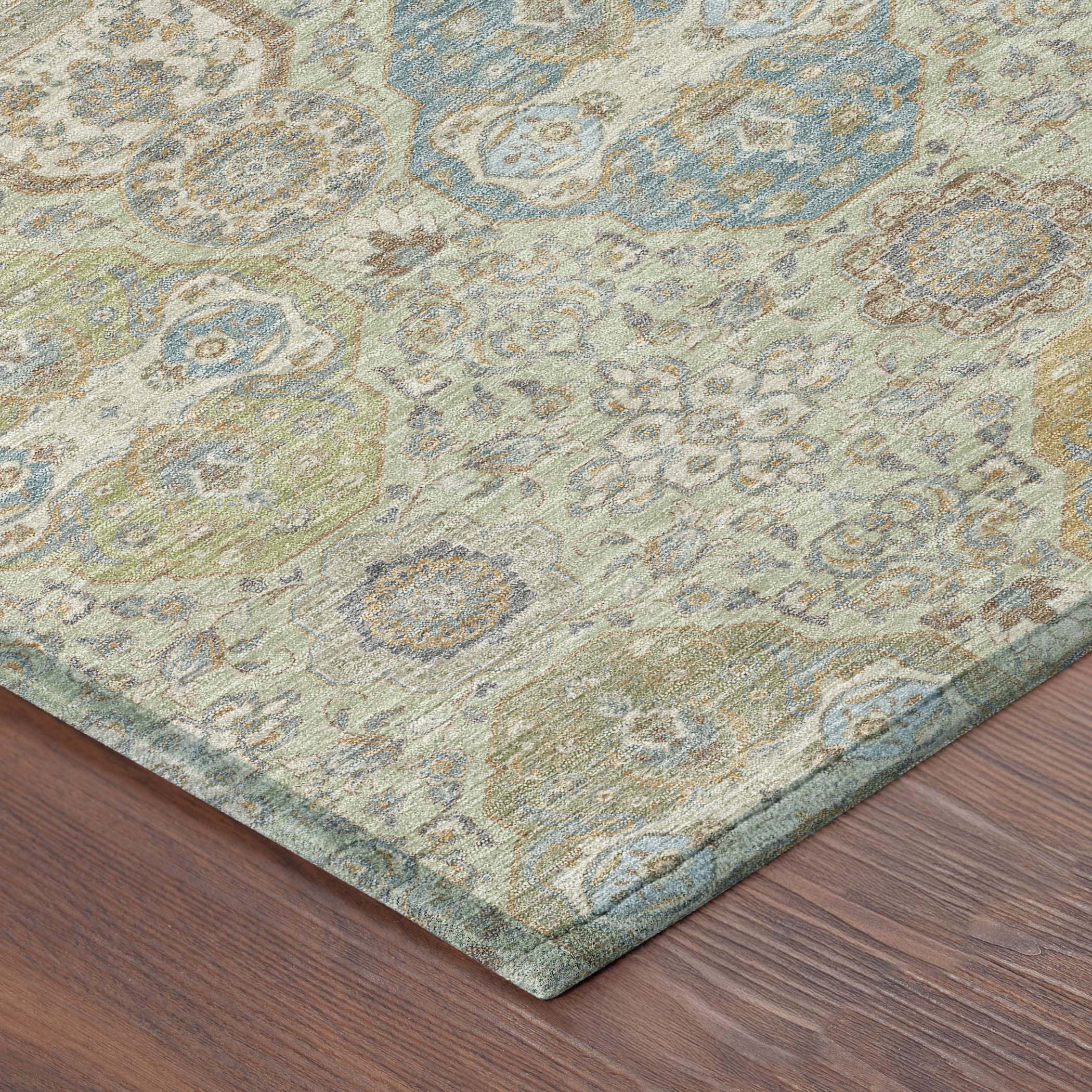 5' X 8' Sage And Green Floral Washable Indoor Outdoor Area Rug - Sports & Outdoor