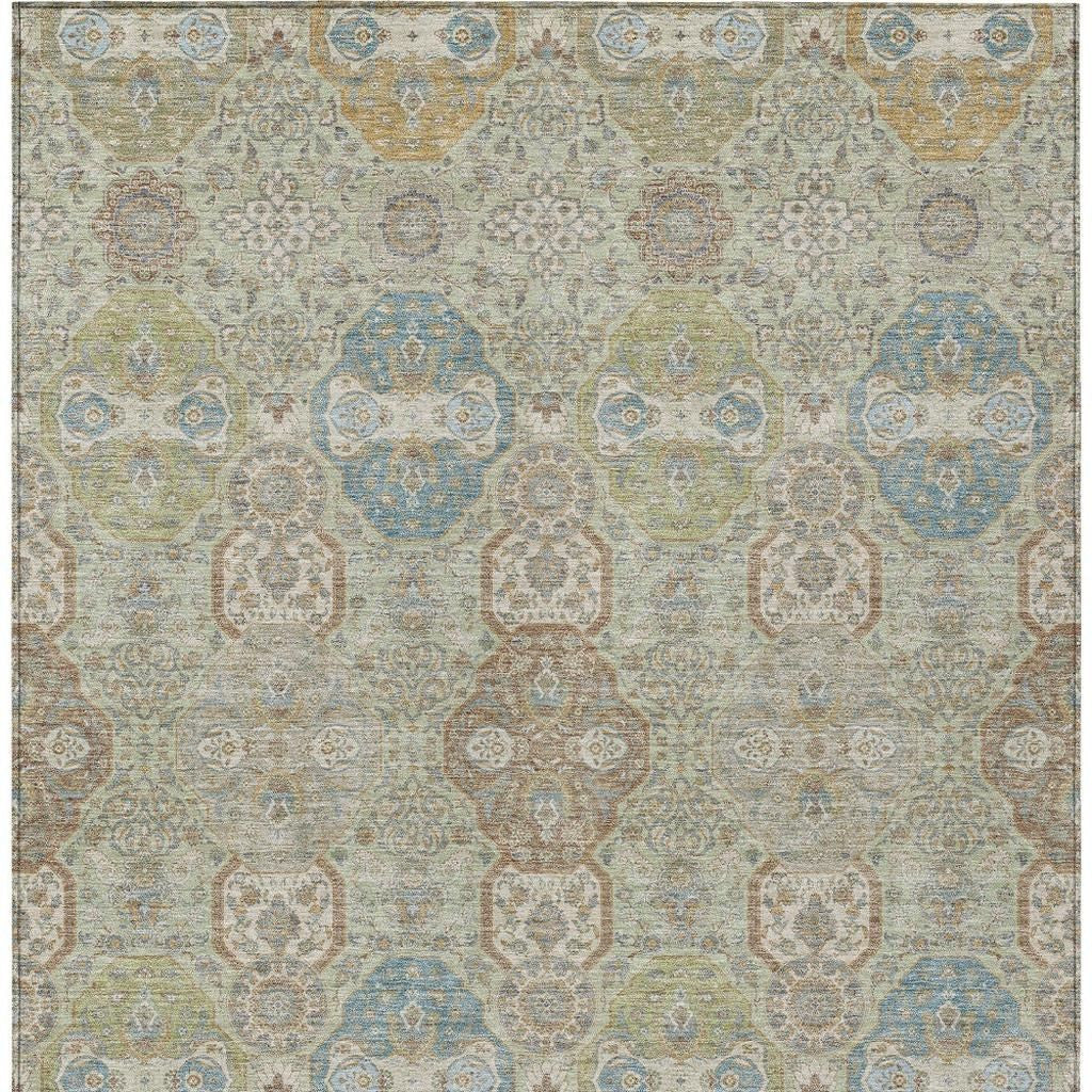 5' X 8' Sage And Green Floral Washable Indoor Outdoor Area Rug - Sports & Outdoor