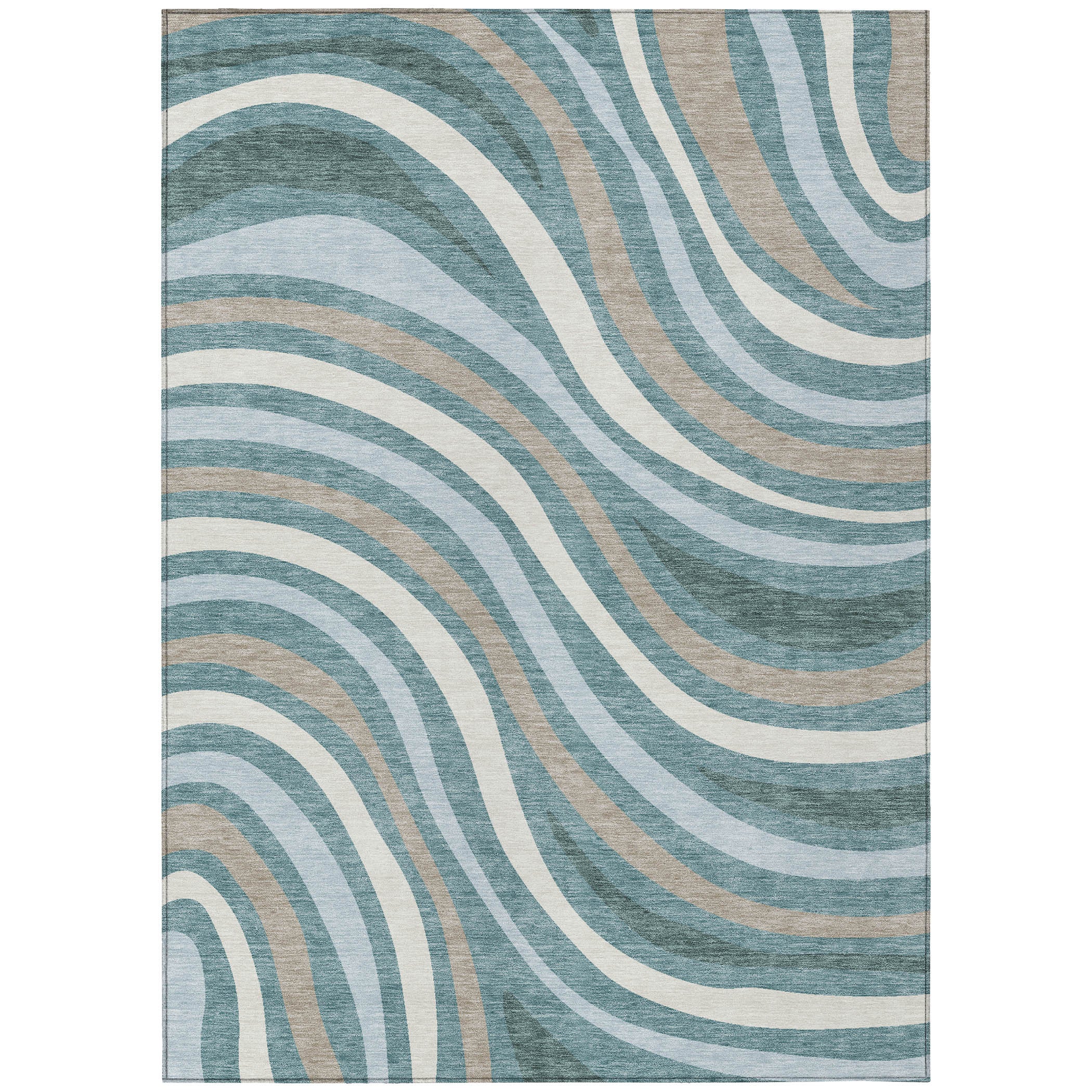 3' X 5' Teal Blue And Taupe Striped Washable Indoor Outdoor Area Rug - Sports & Outdoor