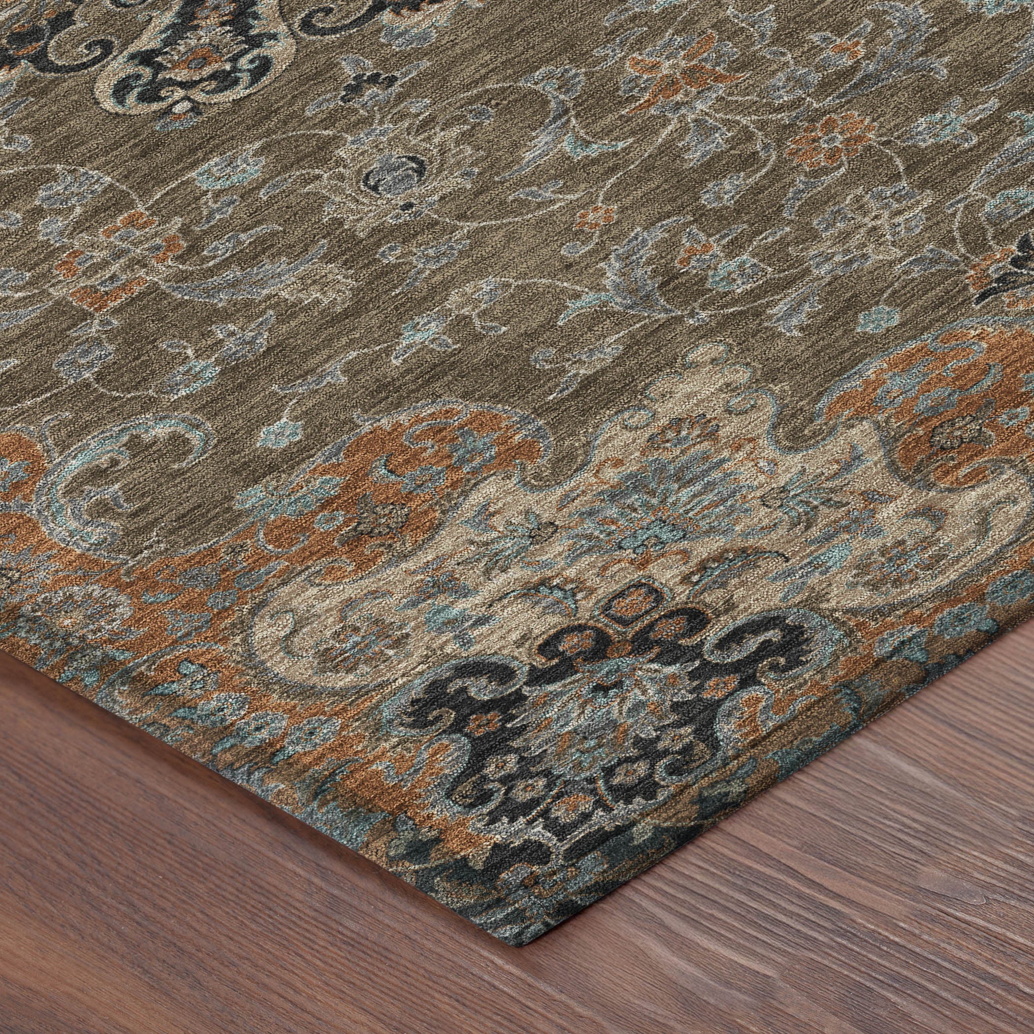 3' X 5' Chocolate And Black Floral Medallion Washable Indoor Outdoor Area Rug - Sports & Outdoor