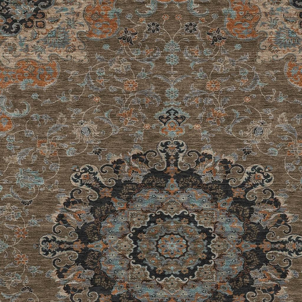 3' X 5' Chocolate And Black Floral Medallion Washable Indoor Outdoor Area Rug - Sports & Outdoor
