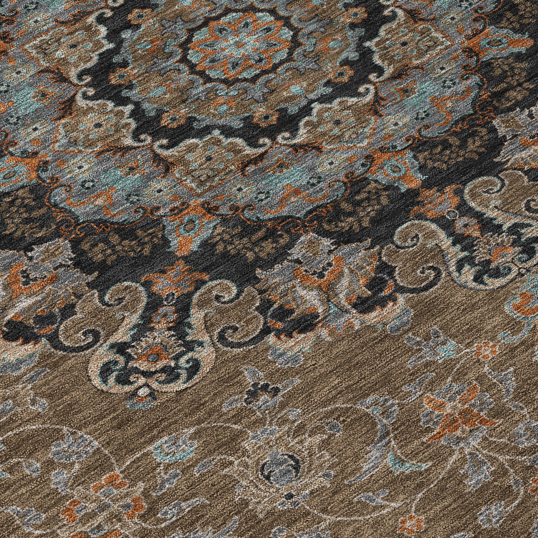 3' X 5' Chocolate And Black Floral Medallion Washable Indoor Outdoor Area Rug - Sports & Outdoor