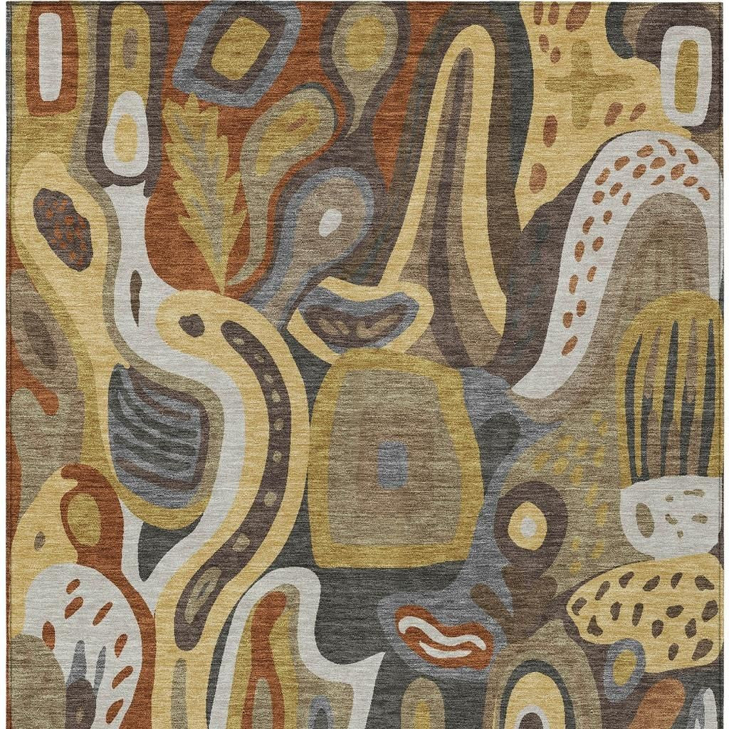 3' X 5' Coffee And Chocolate Abstract Washable Indoor Outdoor Area Rug - Sports & Outdoor