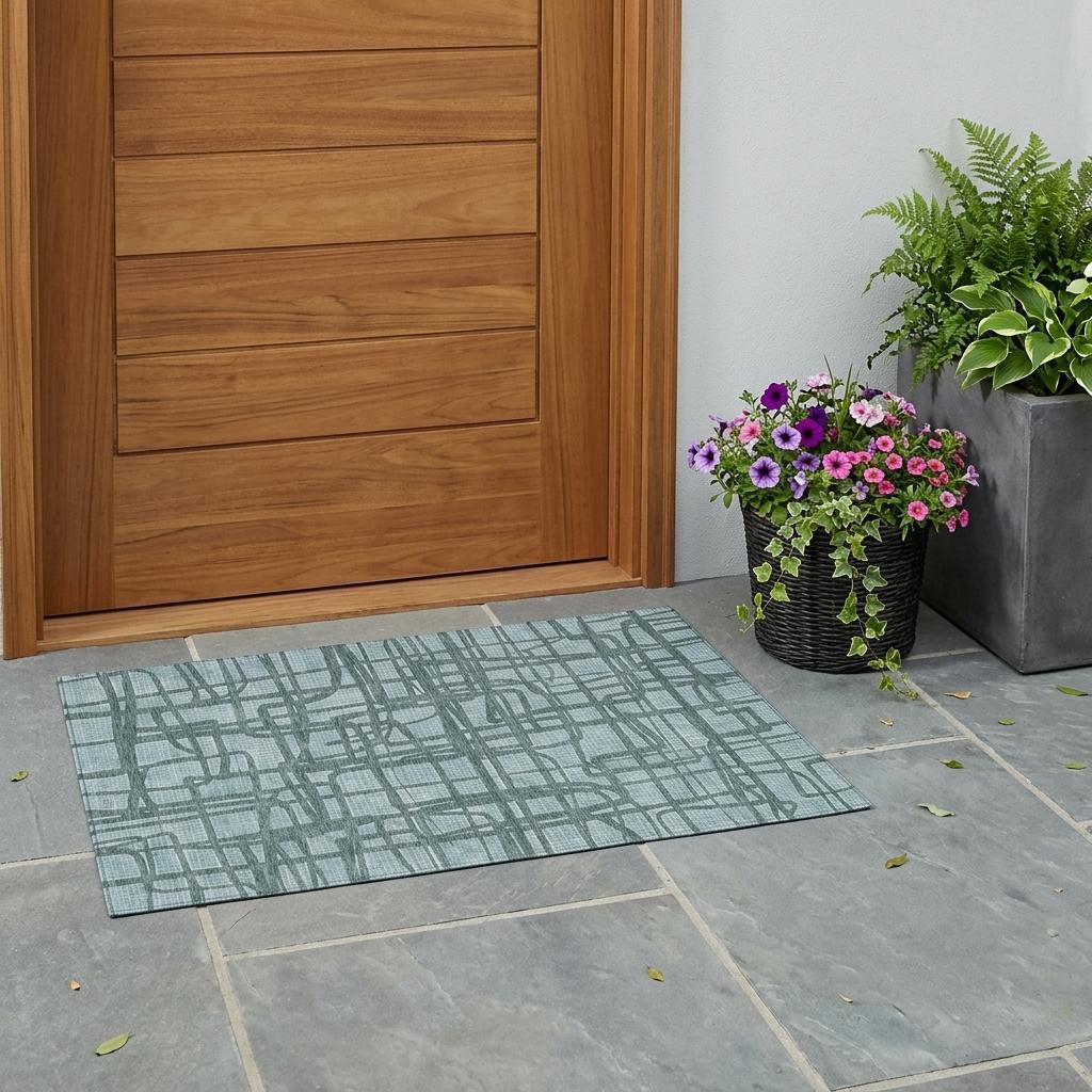 3' X 5' Teal Blue And Sky Blue Abstract Washable Indoor Outdoor Area Rug - Sports & Outdoor