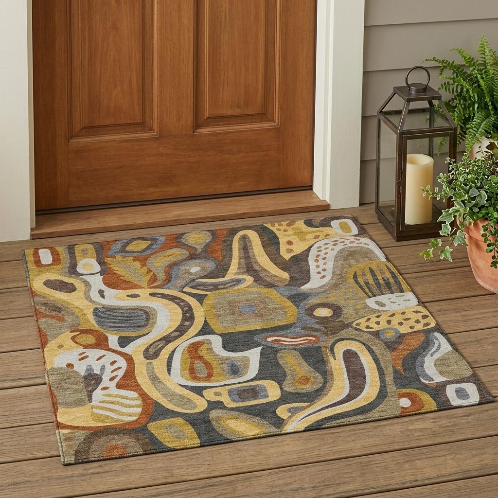 3' X 5' Coffee And Chocolate Abstract Washable Indoor Outdoor Area Rug - Sports & Outdoor
