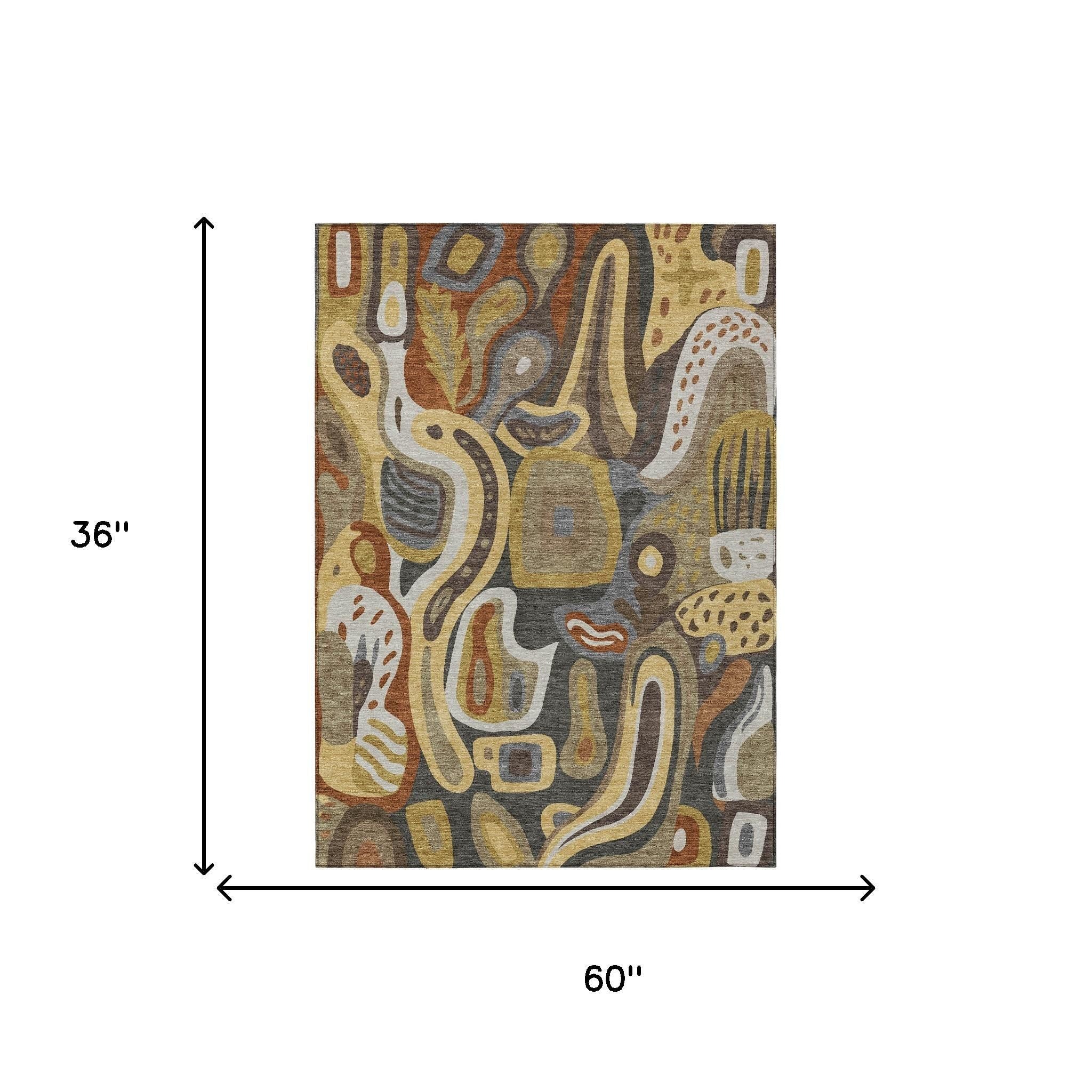3' X 5' Coffee And Chocolate Abstract Washable Indoor Outdoor Area Rug - Sports & Outdoor