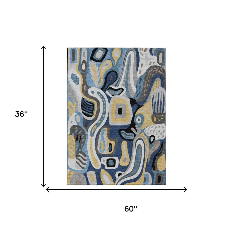 Abstract area rug dimensions shown: 60 in wide and 36 in tall