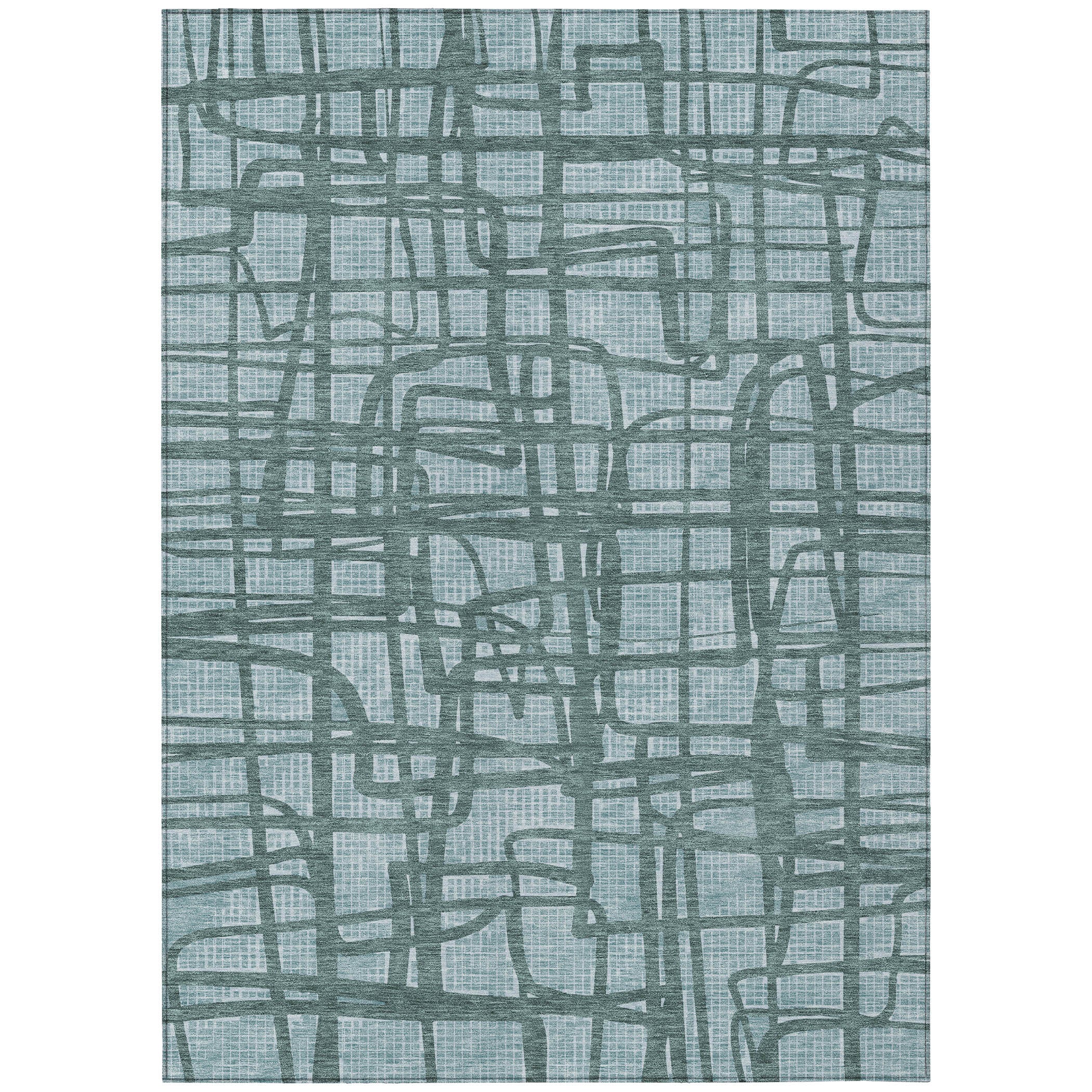 5' X 8' Teal Blue And Sky Blue Abstract Washable Indoor Outdoor Area Rug - Sports & Outdoor