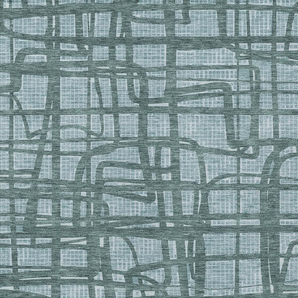 5' X 8' Teal Blue And Sky Blue Abstract Washable Indoor Outdoor Area Rug - Sports & Outdoor