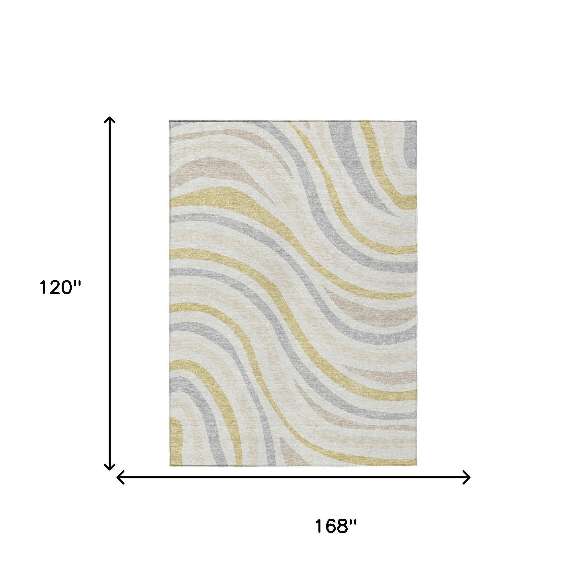 10' X 14' Ivory And Wheat Striped Washable Indoor Outdoor Area Rug - Sports & Outdoor