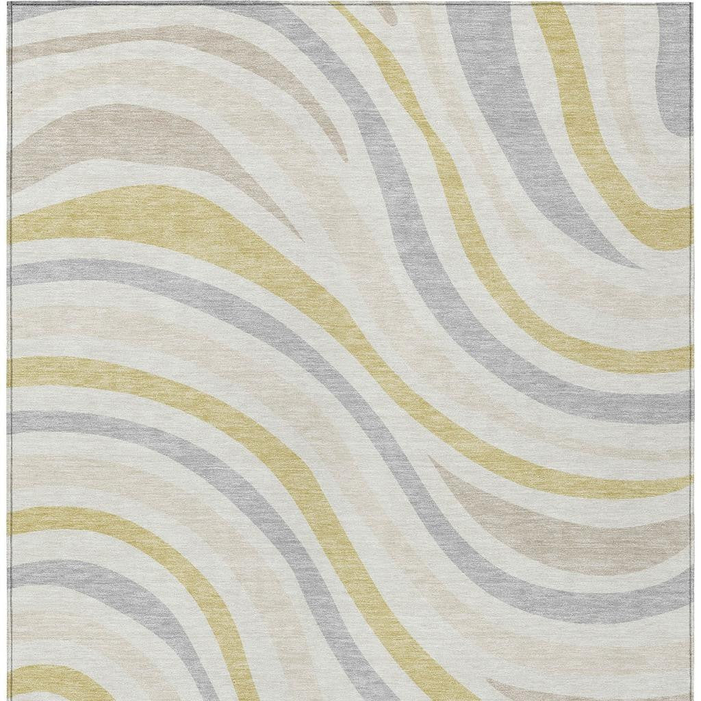 10' X 14' Ivory And Wheat Striped Washable Indoor Outdoor Area Rug - Sports & Outdoor