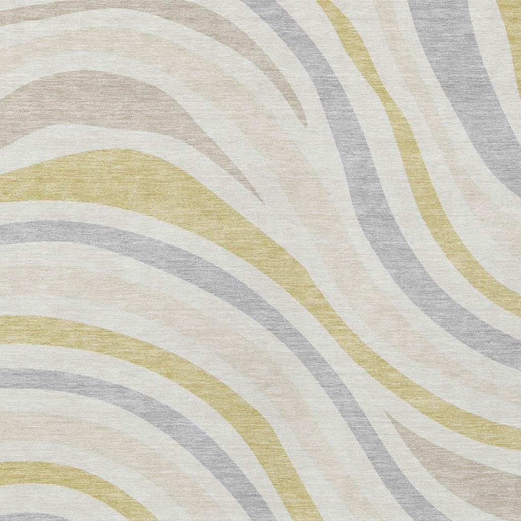 10' X 14' Ivory And Wheat Striped Washable Indoor Outdoor Area Rug - Sports & Outdoor