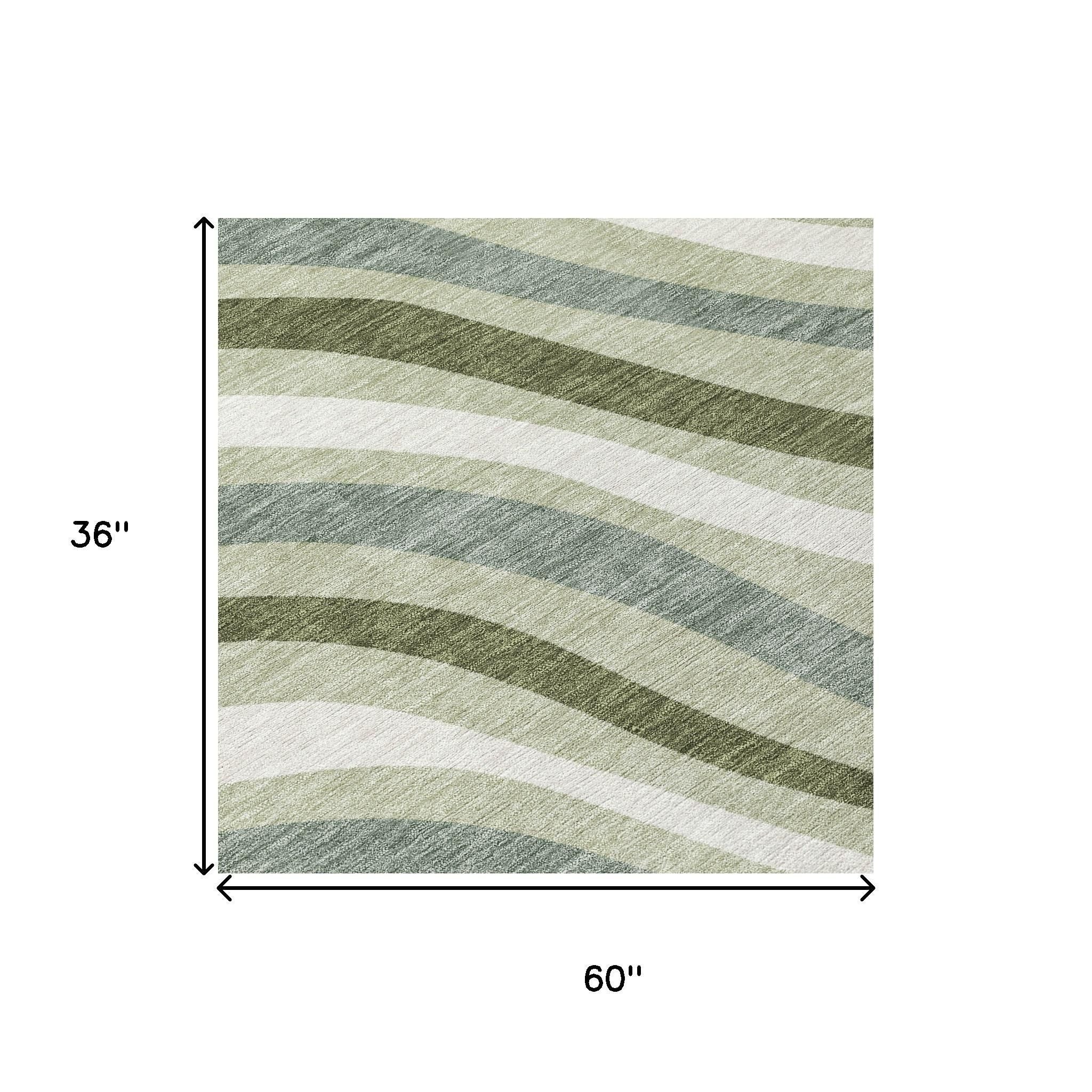 3' X 5' Sage And Green Striped Washable Indoor Outdoor Area Rug - Outdoor | blocked-missing-media, blocked-out-of-stock,…