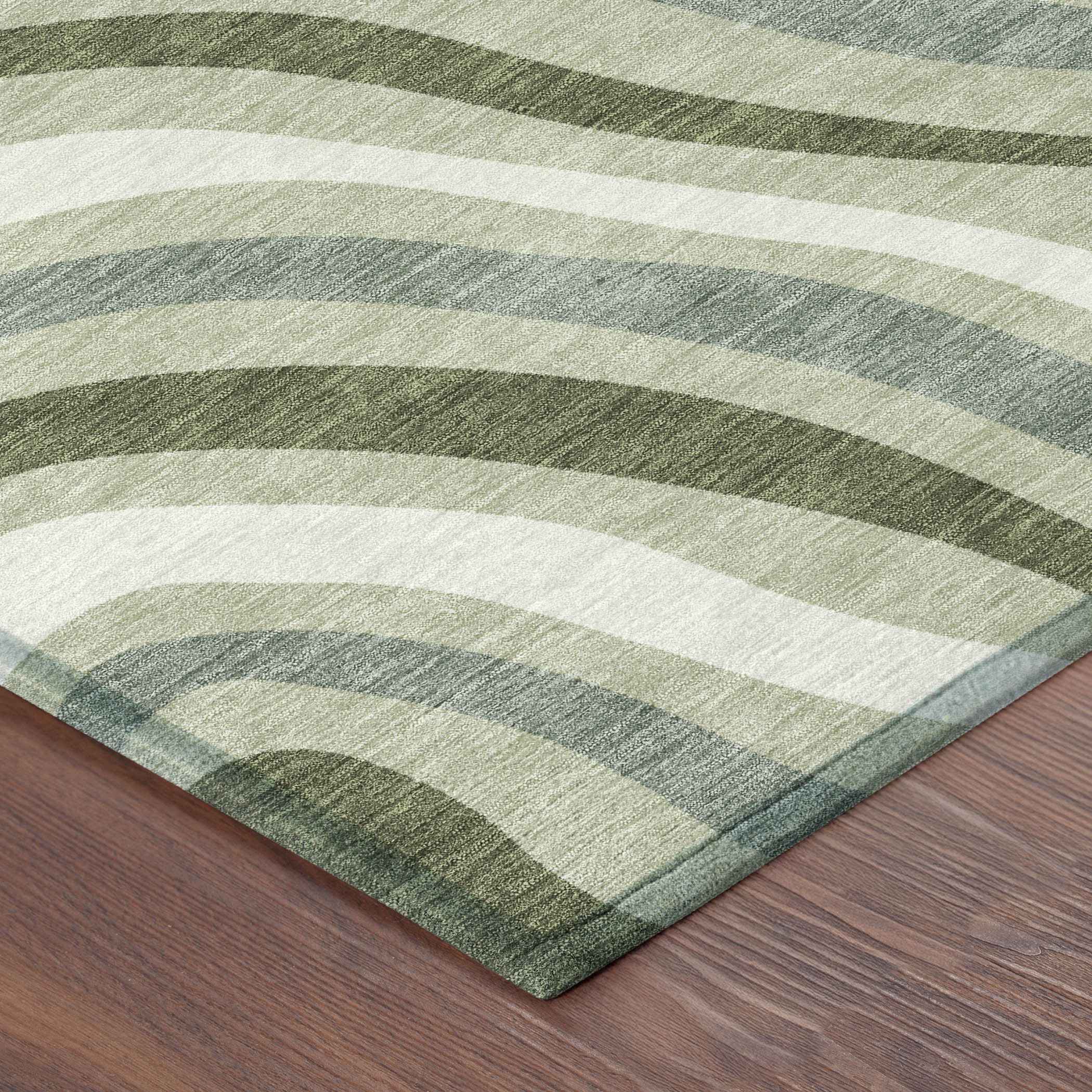 3' X 5' Sage And Green Striped Washable Indoor Outdoor Area Rug - Outdoor | blocked-missing-media, blocked-out-of-stock,…
