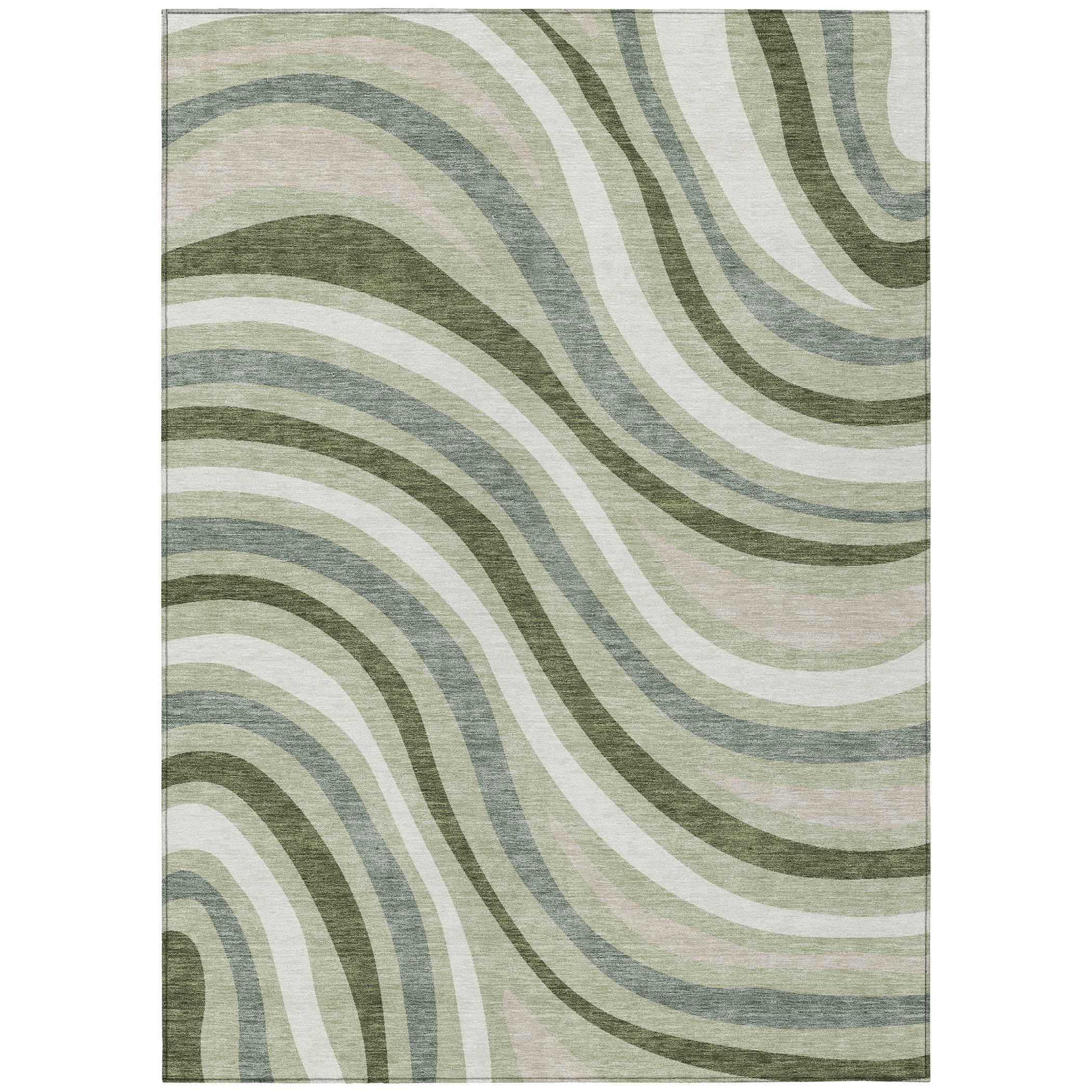 3' X 5' Sage And Green Striped Washable Indoor Outdoor Area Rug - Outdoor | blocked-missing-media, blocked-out-of-stock,…