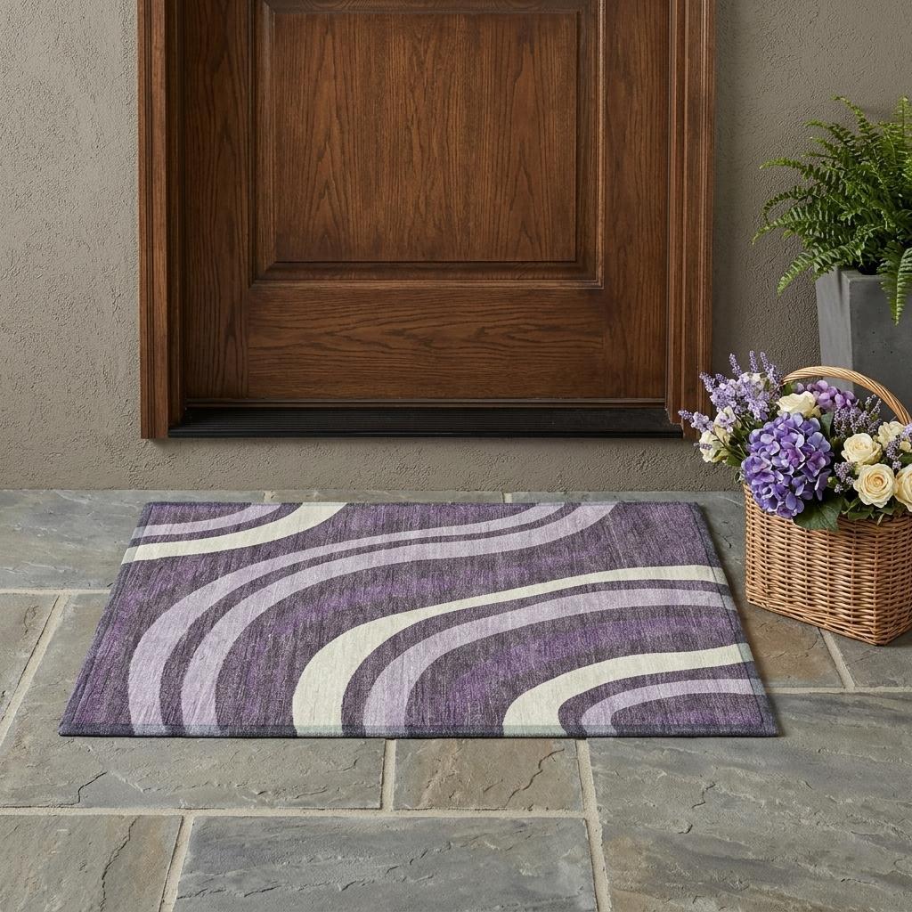 3' X 5' Plum And Purple Striped Washable Indoor Outdoor Area Rug - Sports & Outdoor