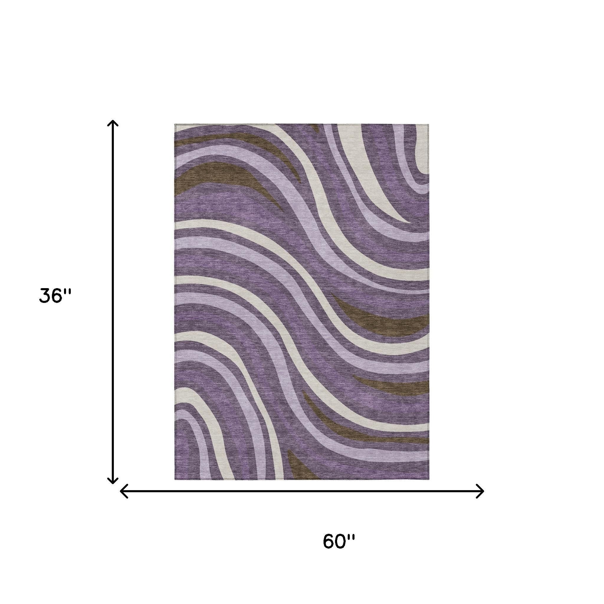3' X 5' Plum And Purple Striped Washable Indoor Outdoor Area Rug - Sports & Outdoor