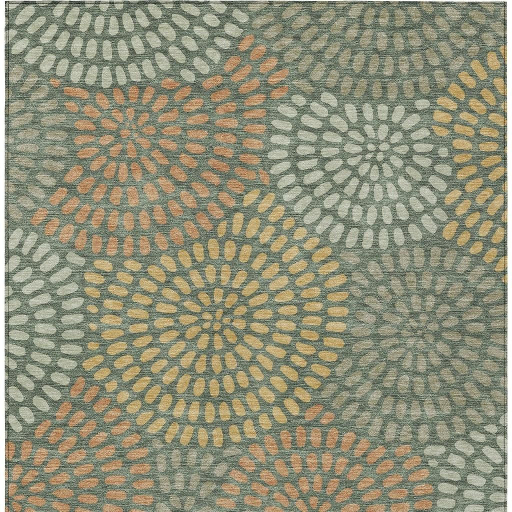 3' X 5' Green And Copper Geometric Washable Indoor Outdoor Area Rug - Sports & Outdoor