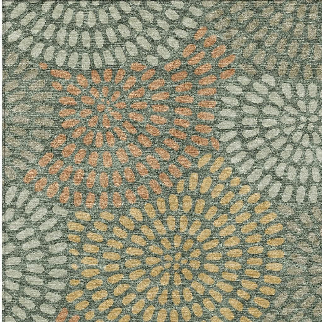 3' X 5' Green And Copper Geometric Washable Indoor Outdoor Area Rug - Sports & Outdoor
