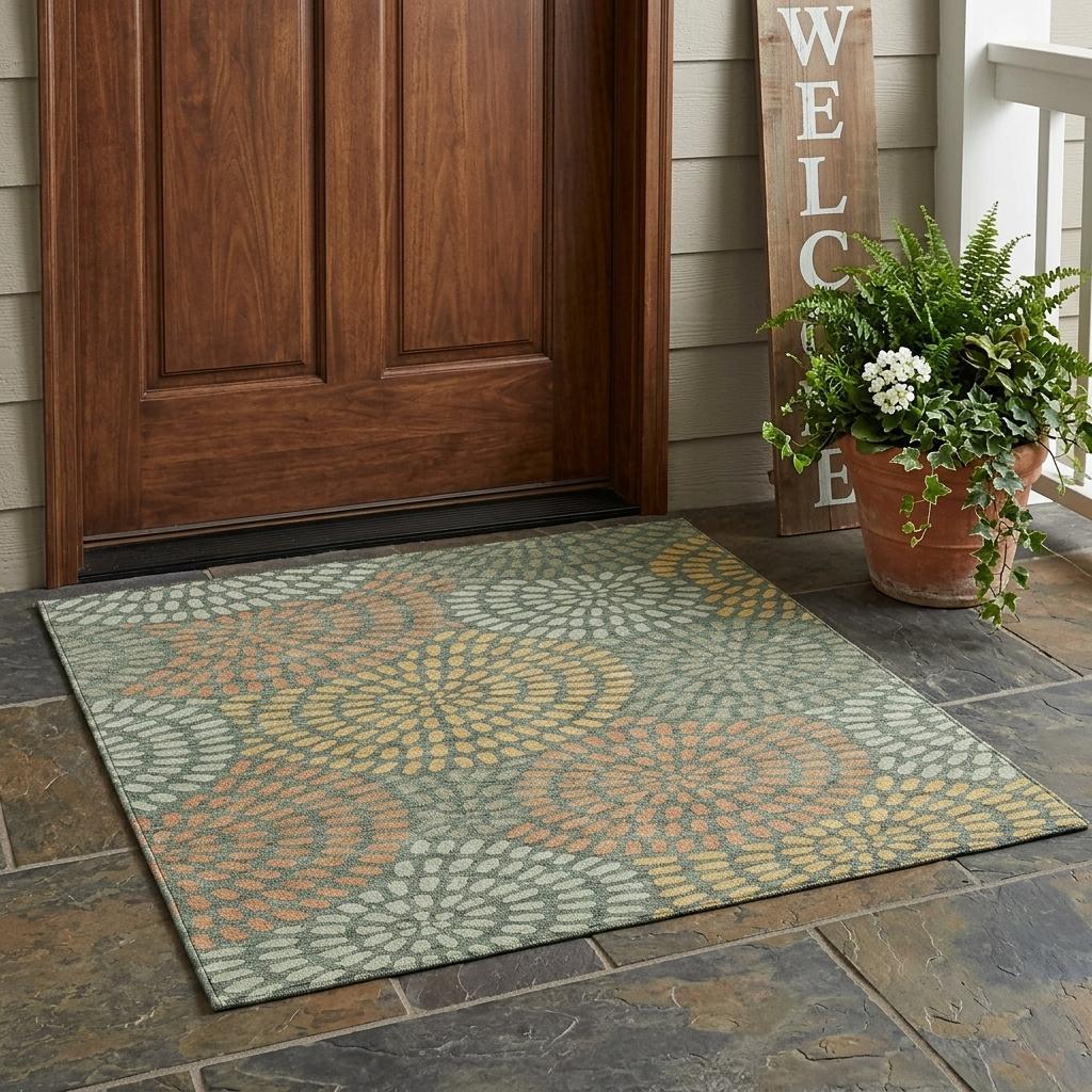 3' X 5' Green And Copper Geometric Washable Indoor Outdoor Area Rug - Sports & Outdoor