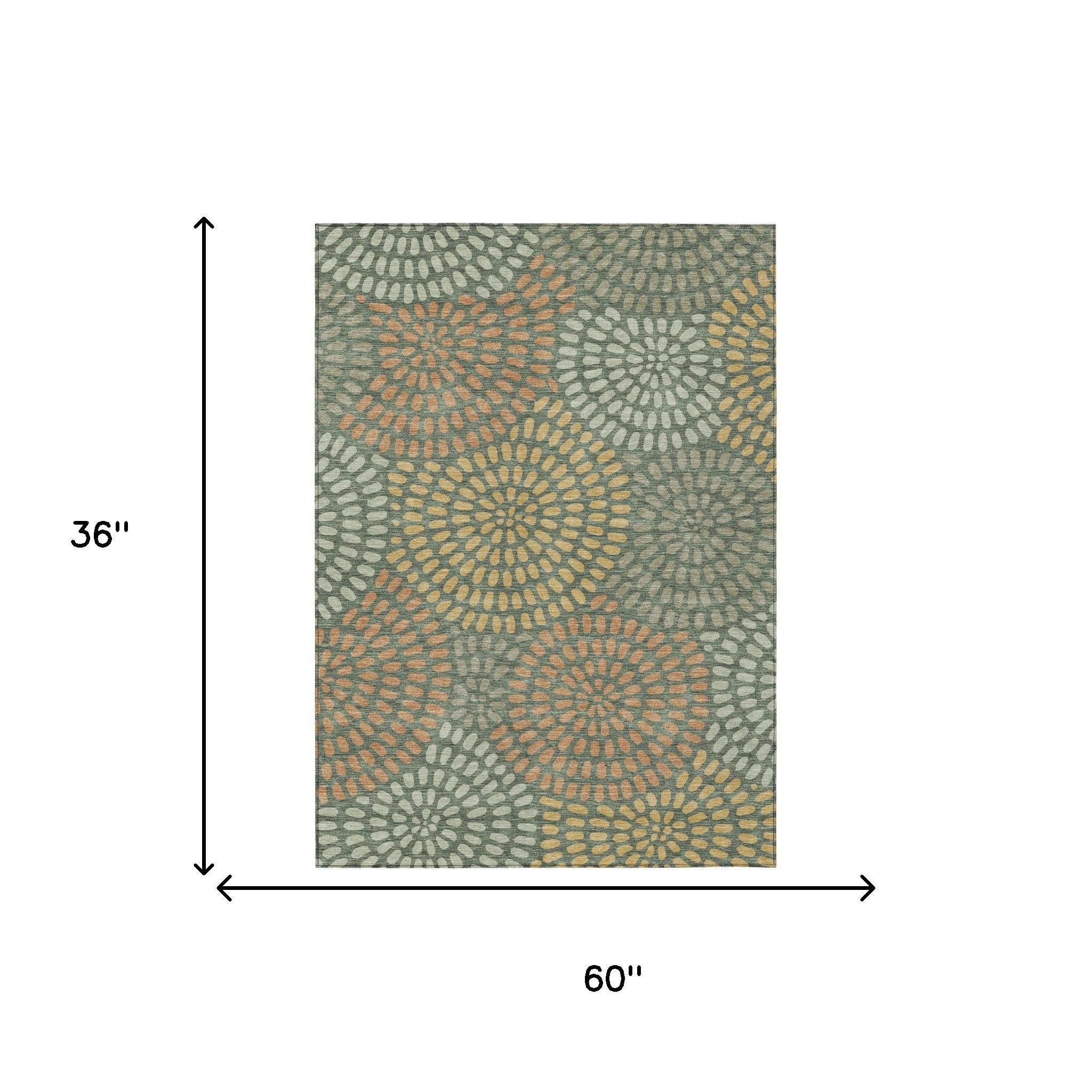 3' X 5' Green And Copper Geometric Washable Indoor Outdoor Area Rug - Sports & Outdoor