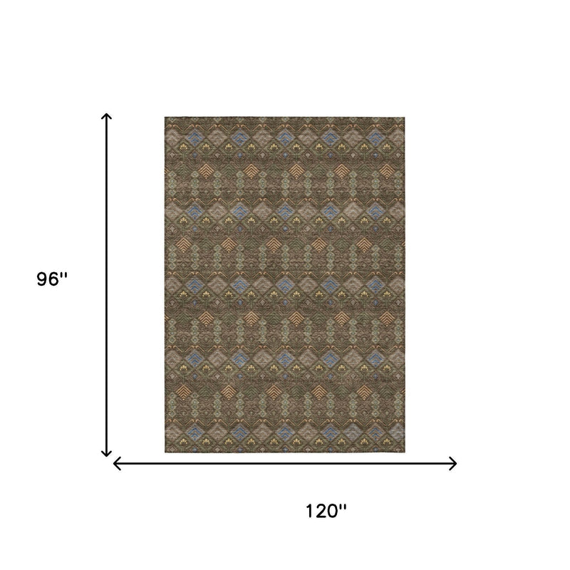 Geometric area rug, 96 in by 120 in, multicolor diamond motif design