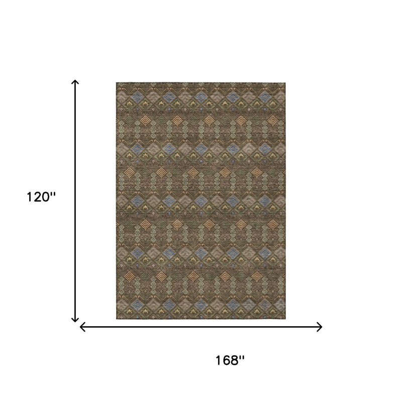 10x14 indoor outdoor area rug, geometric pattern; size chart shows 168" x 120"
