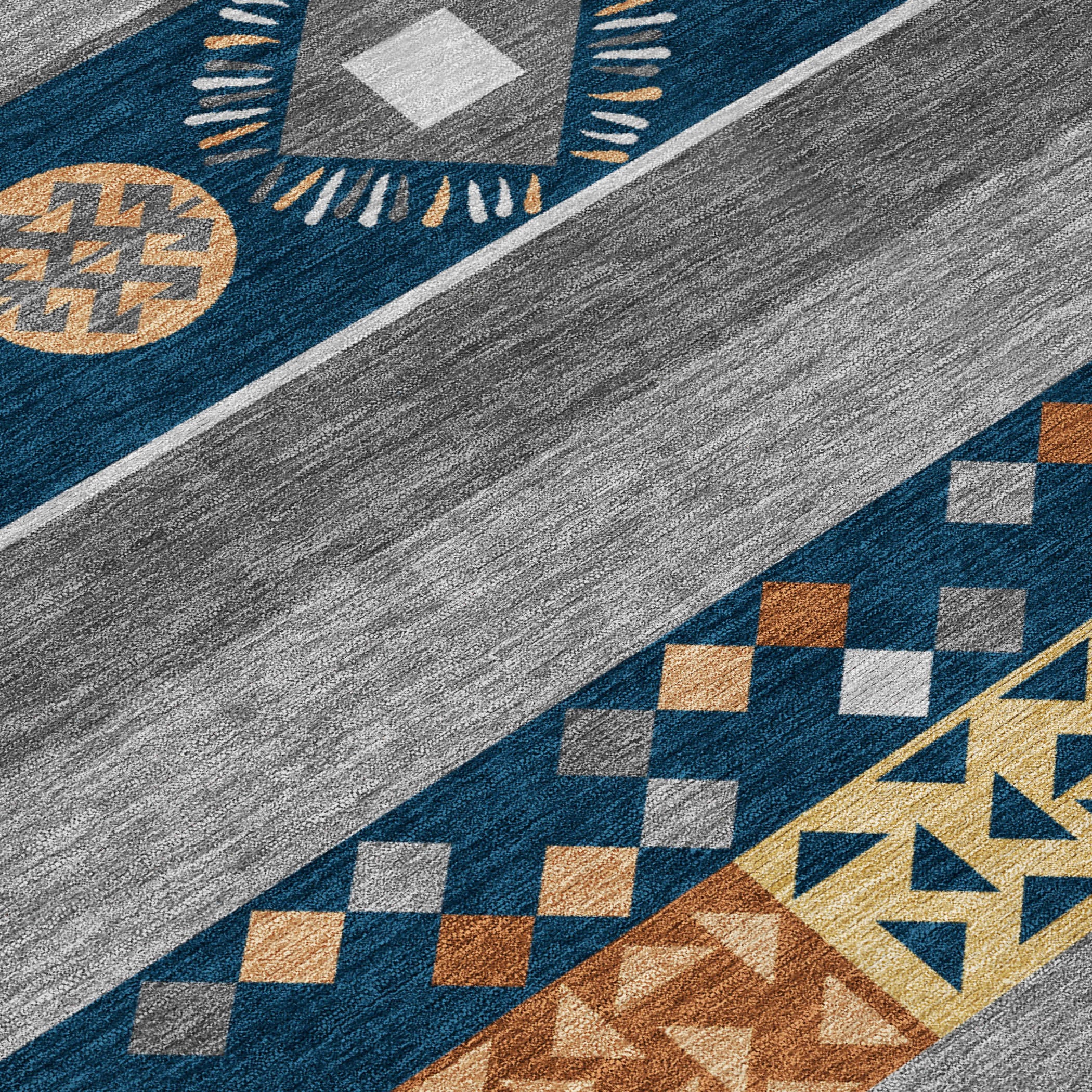 8' Navy Blue And Orange Round Geometric Washable Indoor Outdoor Area Rug - Sports & Outdoor