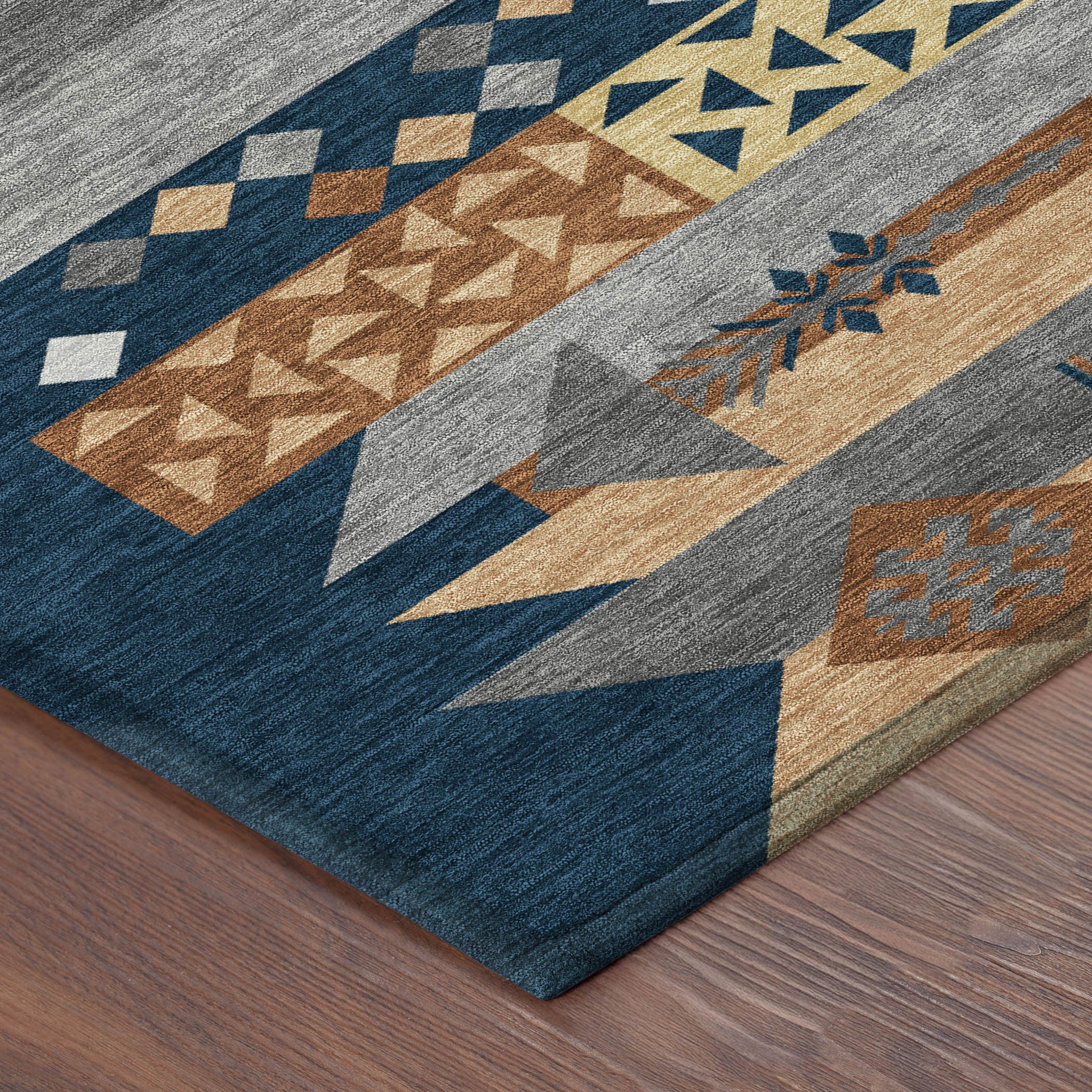 8' Navy Blue And Orange Round Geometric Washable Indoor Outdoor Area Rug - Sports & Outdoor