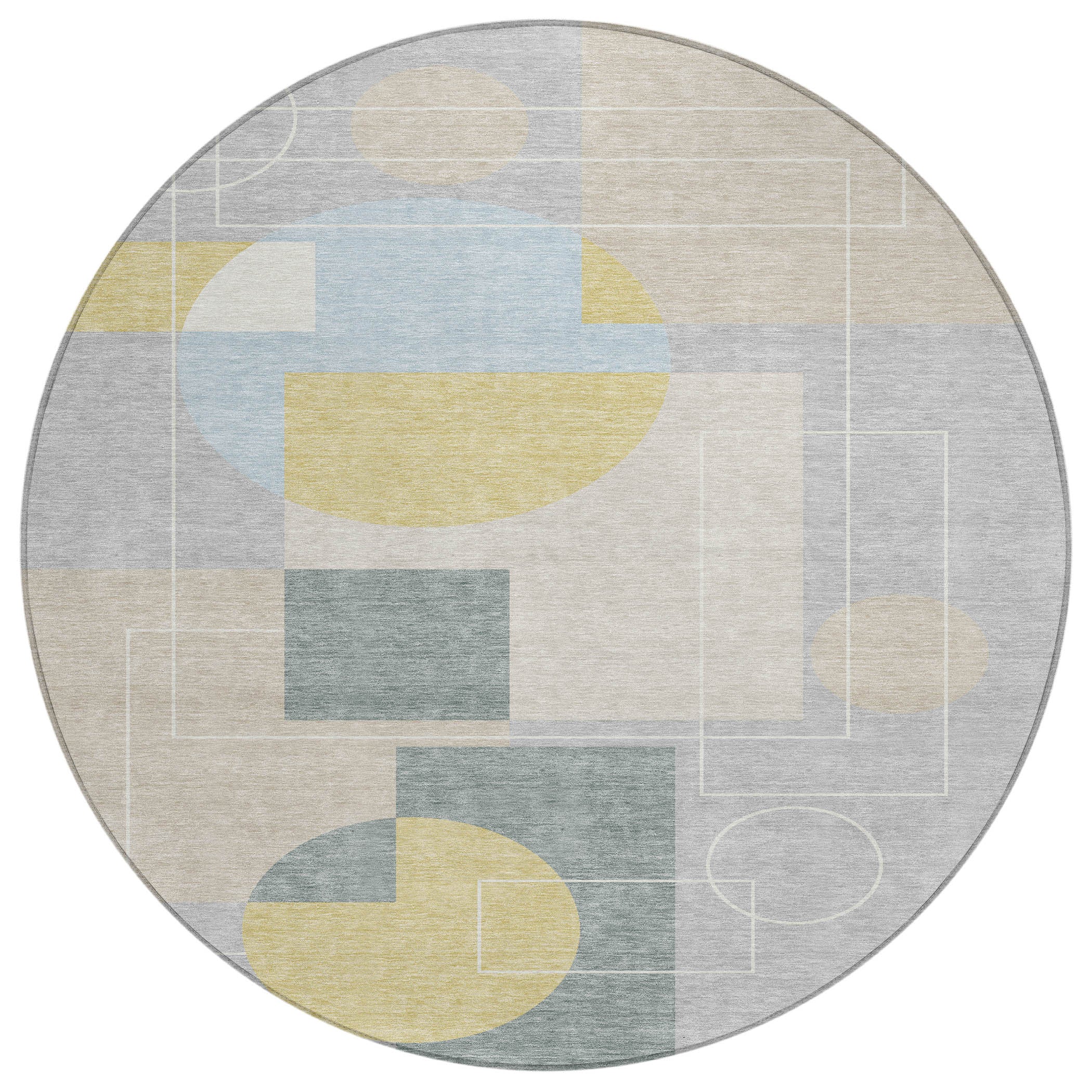 8' Silver And Sky Blue Round Geometric Washable Indoor Outdoor Area Rug - Sports & Outdoor