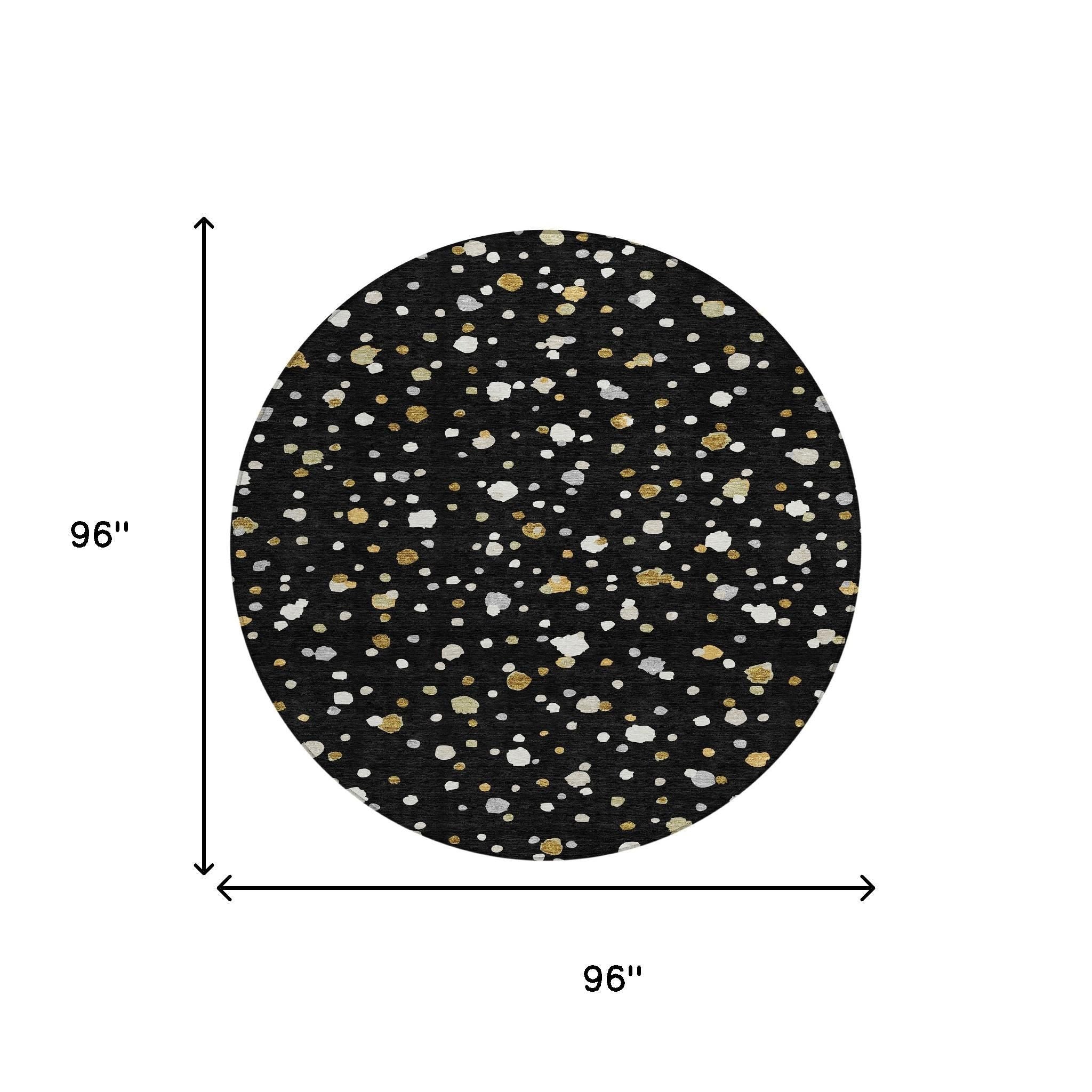 8' Black And Gold Round Geometric Washable Indoor Outdoor Area Rug - Sports & Outdoor