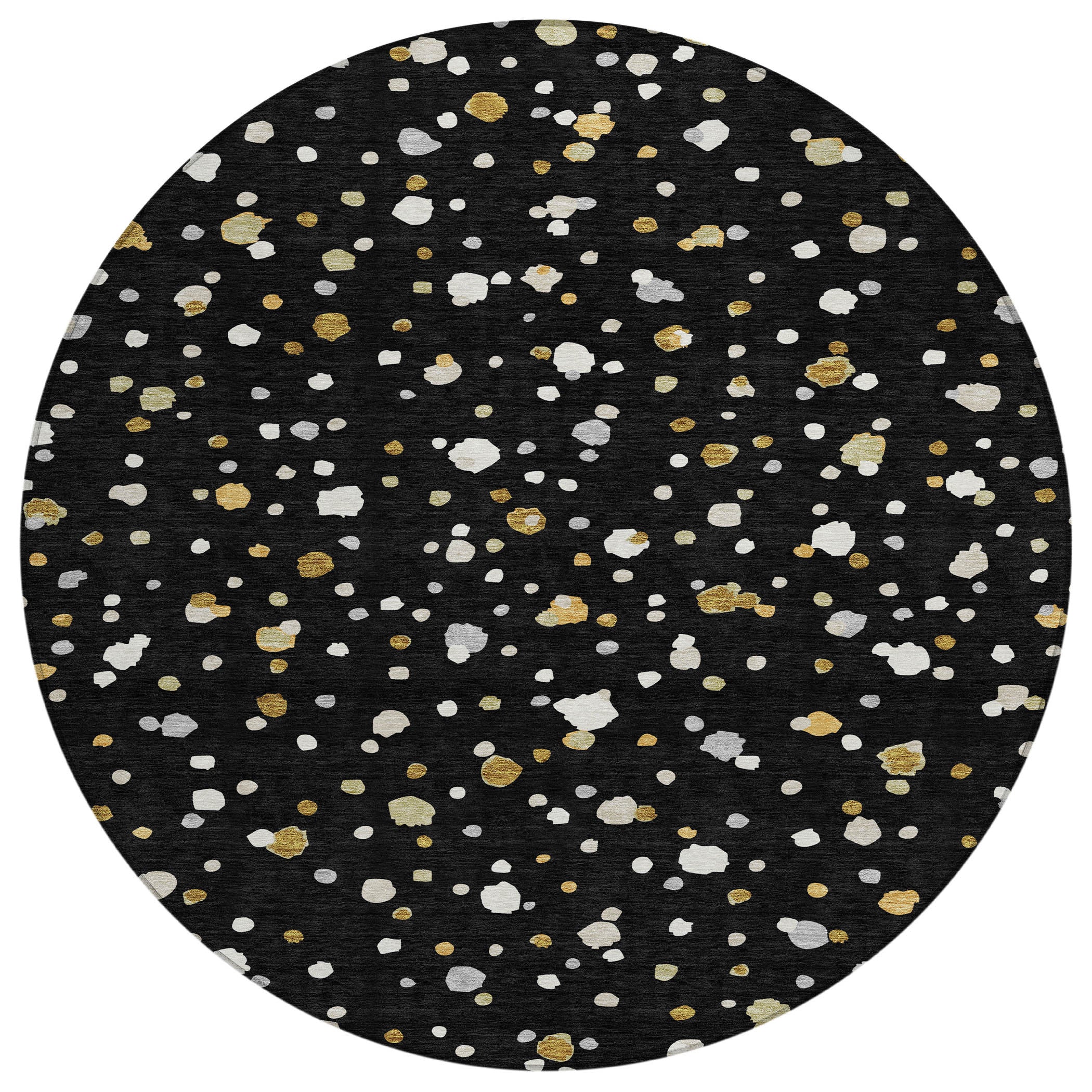 8' Black And Gold Round Geometric Washable Indoor Outdoor Area Rug - Sports & Outdoor