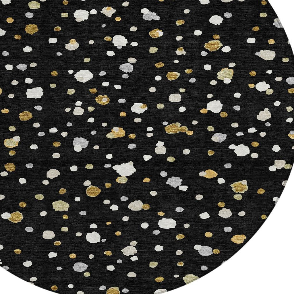 8' Black And Gold Round Geometric Washable Indoor Outdoor Area Rug - Sports & Outdoor