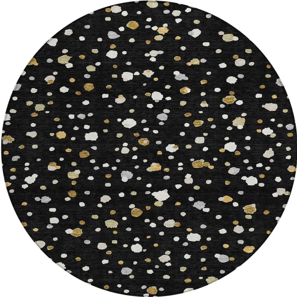 8' Black And Gold Round Geometric Washable Indoor Outdoor Area Rug - Sports & Outdoor