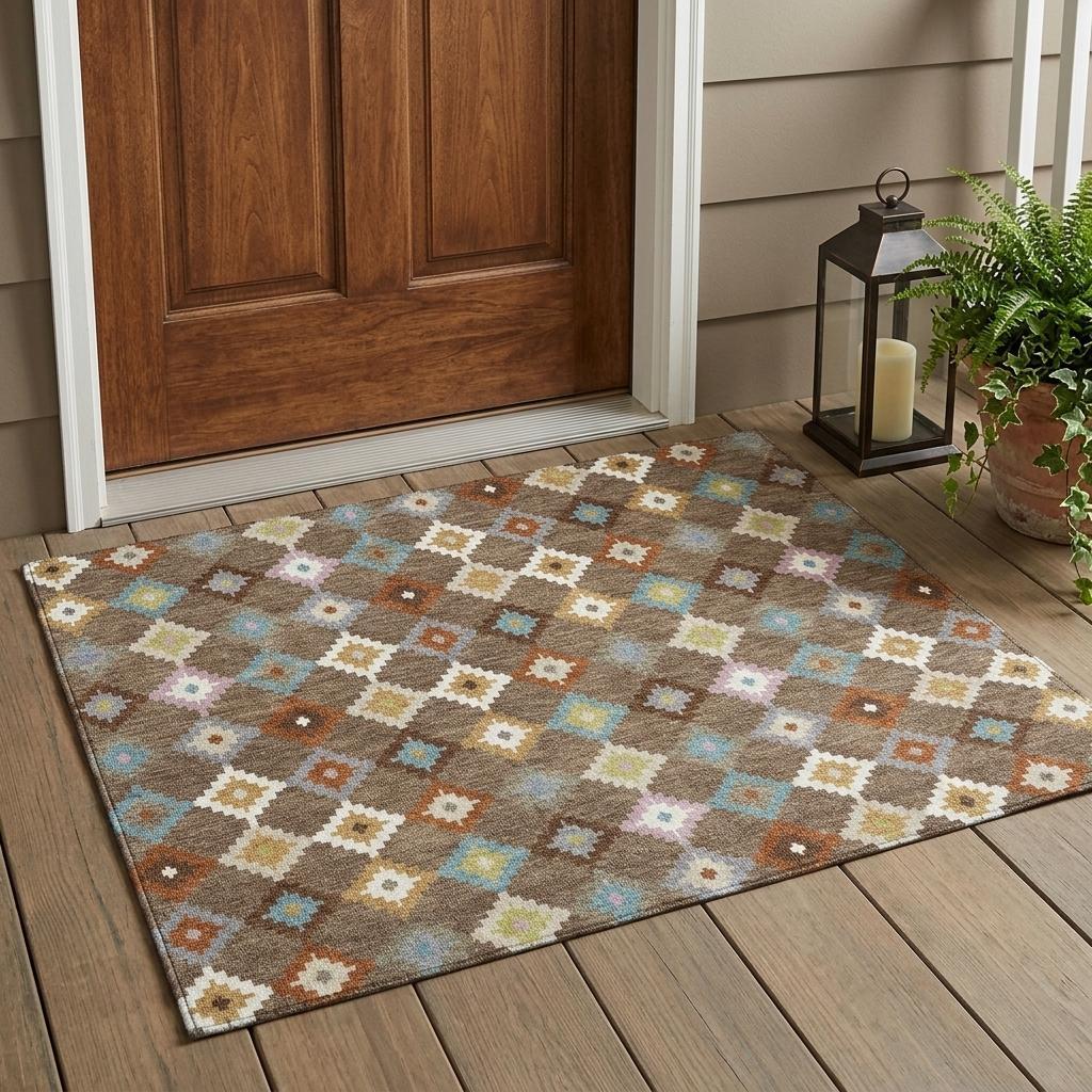 3' X 5' Chocolate And Teal Blue Aztec Washable Indoor Outdoor Area Rug - Sports & Outdoor
