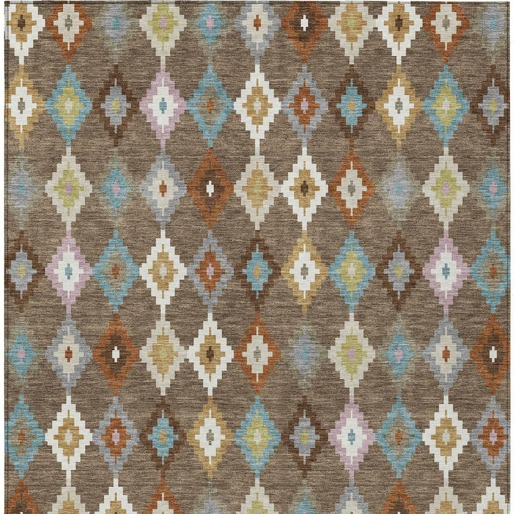3' X 5' Chocolate And Teal Blue Aztec Washable Indoor Outdoor Area Rug - Sports & Outdoor