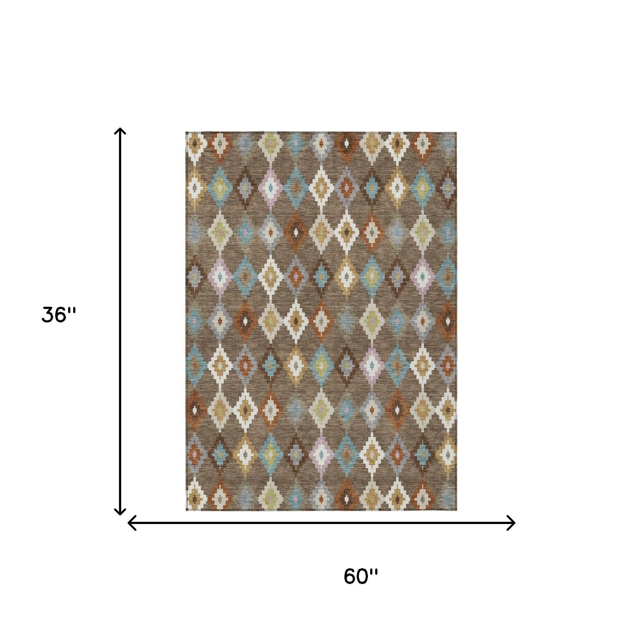 3' X 5' Chocolate And Teal Blue Aztec Washable Indoor Outdoor Area Rug - Sports & Outdoor