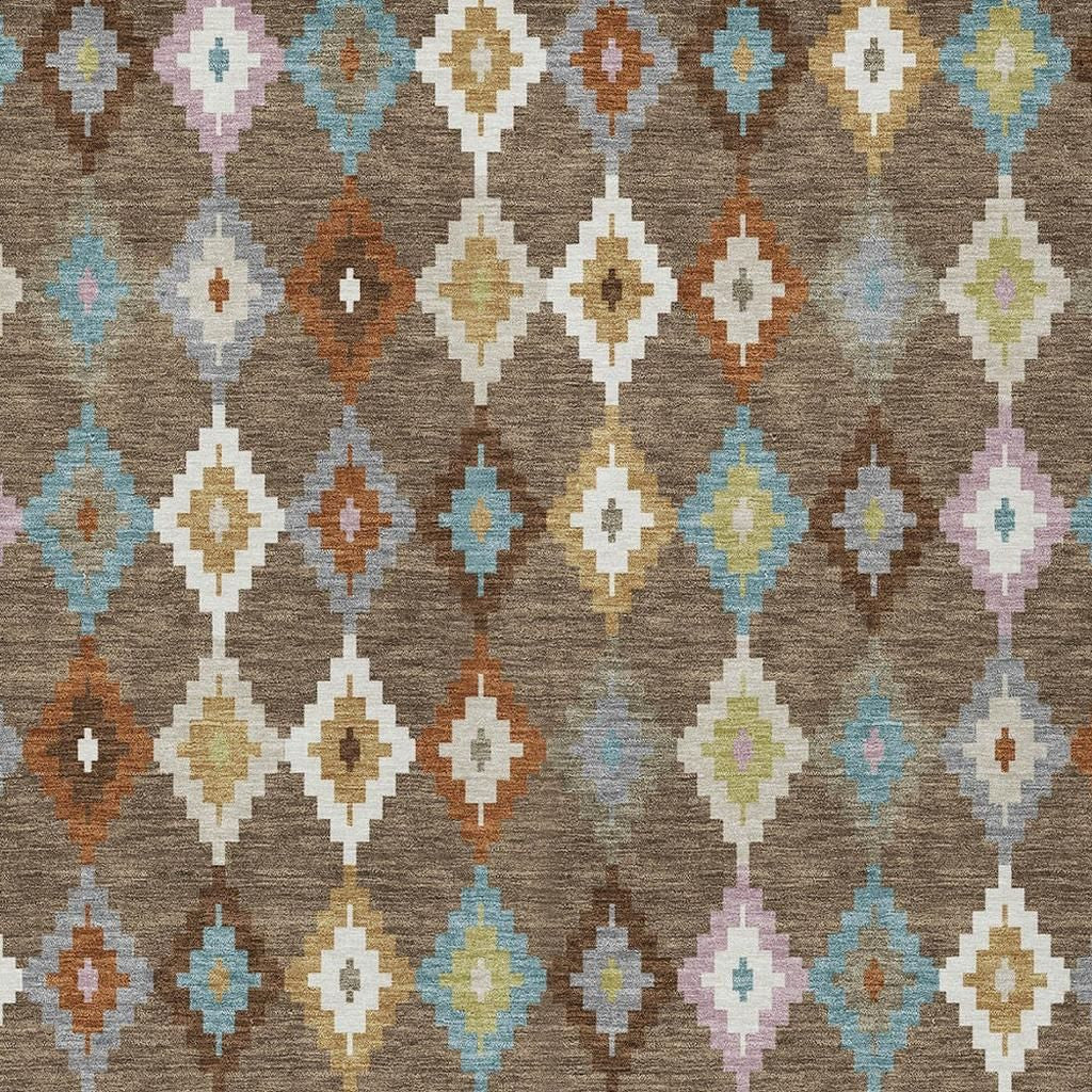 3' X 5' Chocolate And Teal Blue Aztec Washable Indoor Outdoor Area Rug - Sports & Outdoor