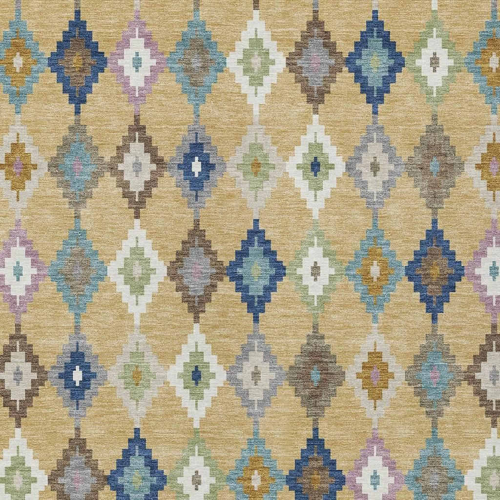 5' X 8' Gold And Teal Blue Aztec Washable Indoor Outdoor Area Rug - Sports & Outdoor