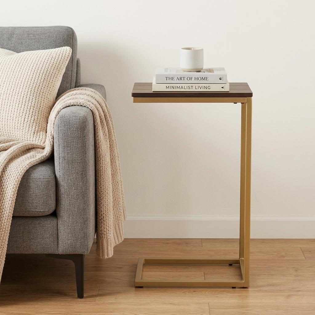 25" Dark Brown Solid Wood And Steel Frame End Table - Living Room