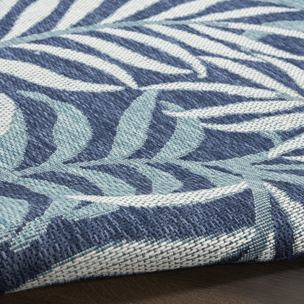 6' X 9' Navy Blue And Ivory Palm Leaf Indoor Outdoor Area Rug - Sports & Outdoor