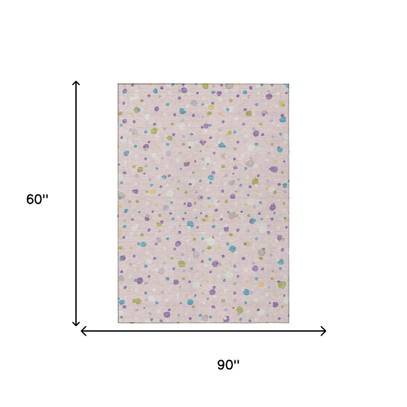 Pink and ivory area rug diagram showing 90" x 60" rectangle and dot pattern